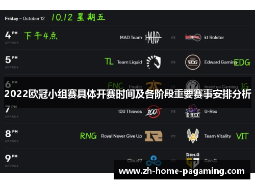 2022欧冠小组赛具体开赛时间及各阶段重要赛事安排分析
