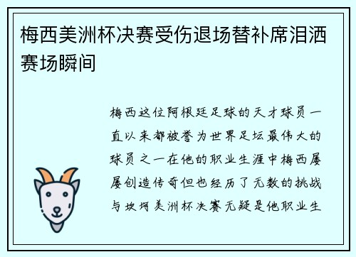 梅西美洲杯决赛受伤退场替补席泪洒赛场瞬间